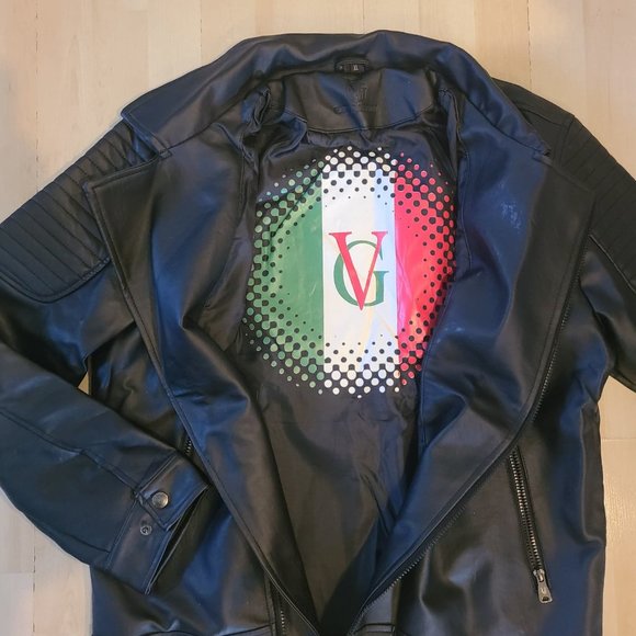 NWT Men's Black Faux Leather Motorcycle Style Jacket - Picture 2 of 9